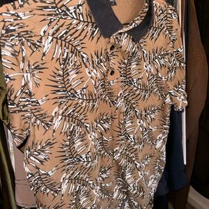 Express Brown Leaf Pattern Polo Shirt
